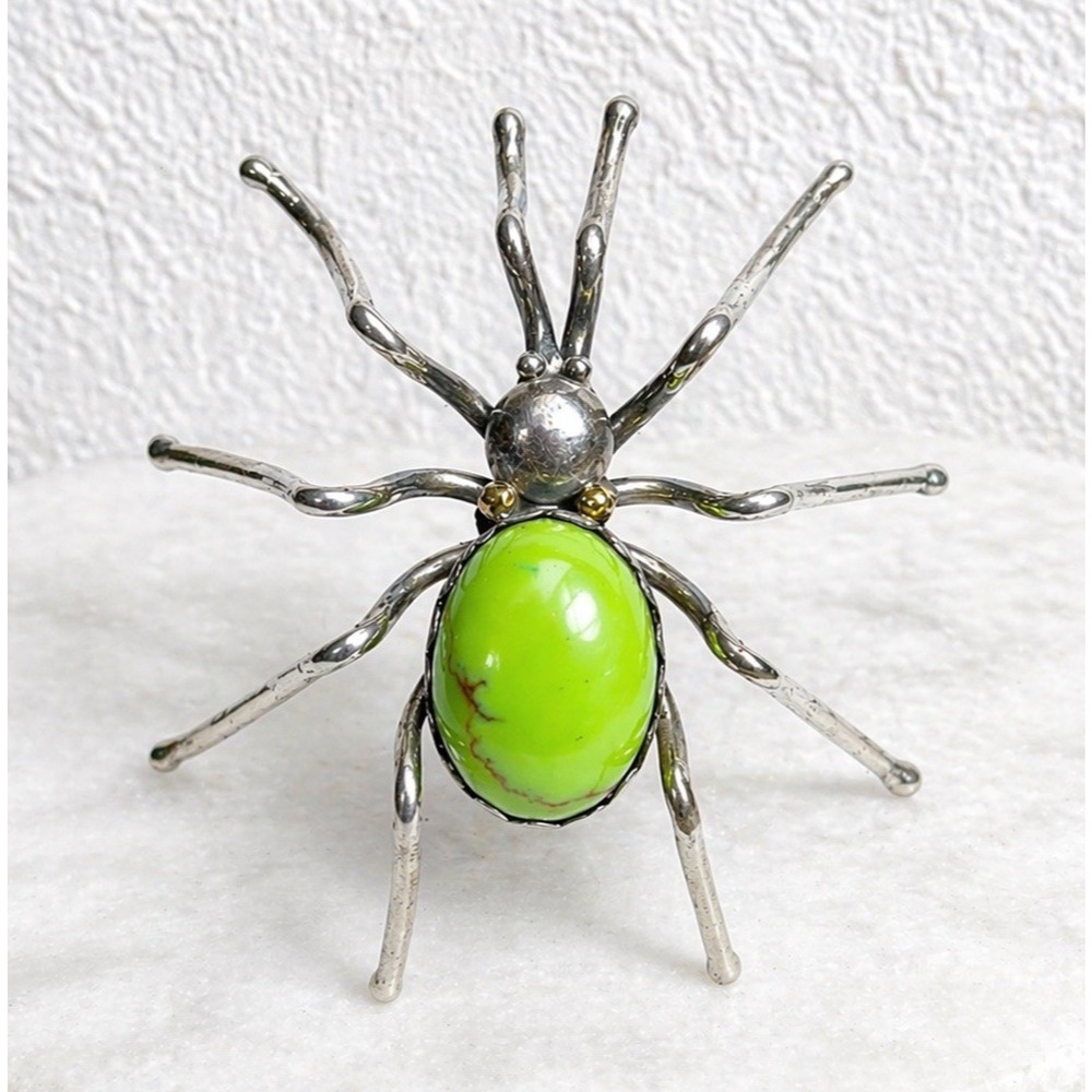 Vintage Navajo Gaspeite Spider Brooch Pin Sterling Silver ES Southwestern Native